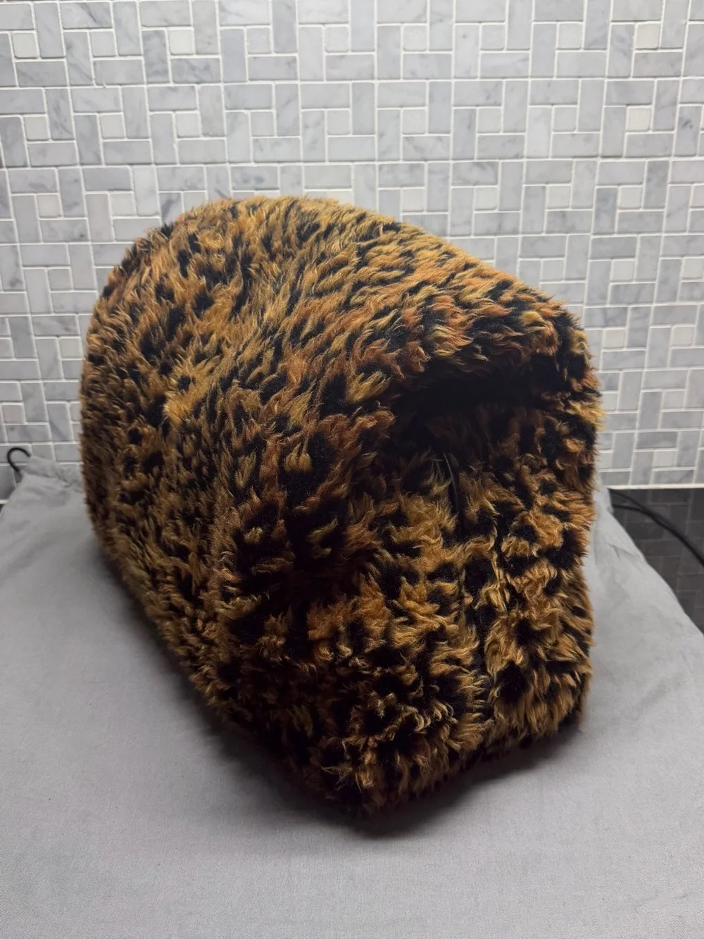 Balenciaga Puffer Medium Leopard Faux Fur Bag Brown Black $3,290